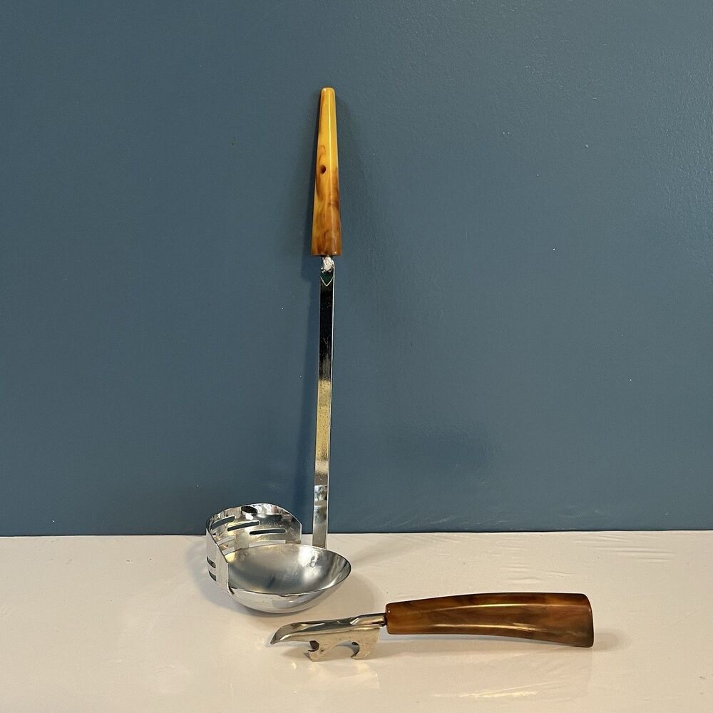 Vtg Bakelite Kitchen Utensils Mixed Lot Ladle Slotted Skimmer + Bottle Opener